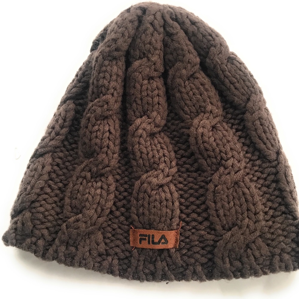 Fula Beanie Knit Crochet Hat Unsex Brown Logo